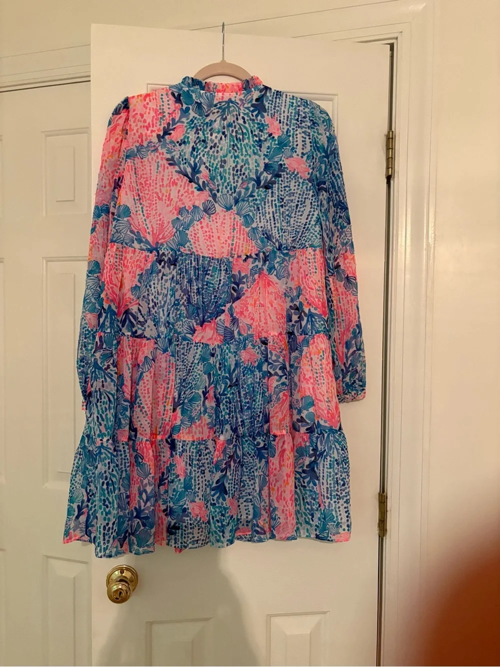 Lilly Pulitzer Coral & Teal Floral Tiered Dress-Size 4 - Picture 3 of 5